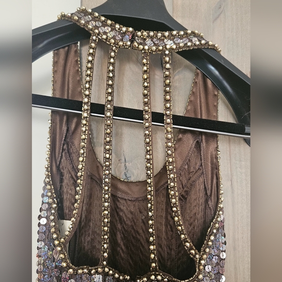 NITELINE Vintage Della Roufogali Bronze Sequinhalter longevening gown.Size4 NWT - Picture 10 of 16